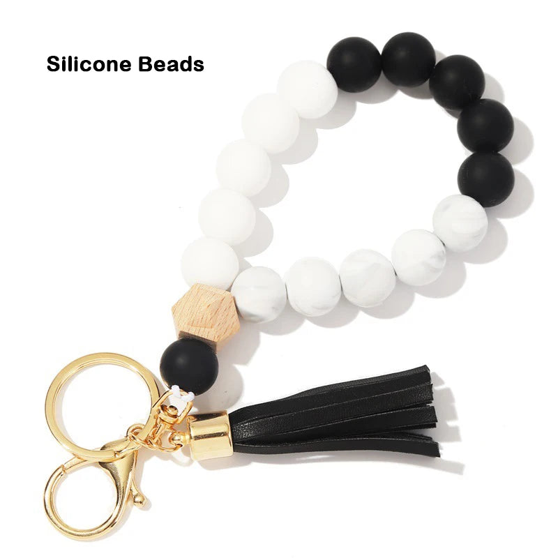 Silicone Keychain For Keys Tassel Wood Beads Bracelet Keyring For Women Accessories Multicolor Keychain Wholesale Hot Sale 2022