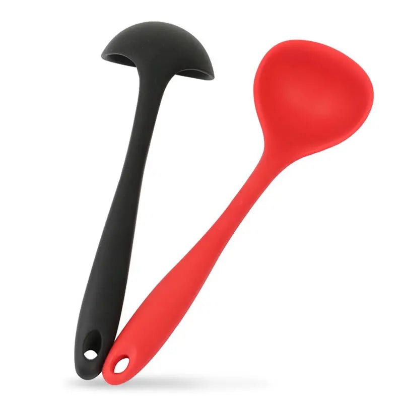 Hemasa 4 Pcs  Silicone Ladle Soup Spoon Curved Handle Heat Resistant Round Scoops