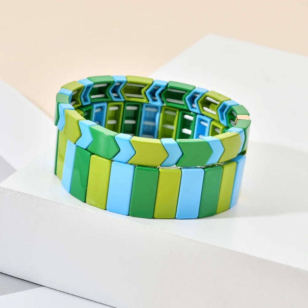 Hemasa Green Bohemian  Enamel Tile Bracelet Boho Type Bangles For Women /Girls