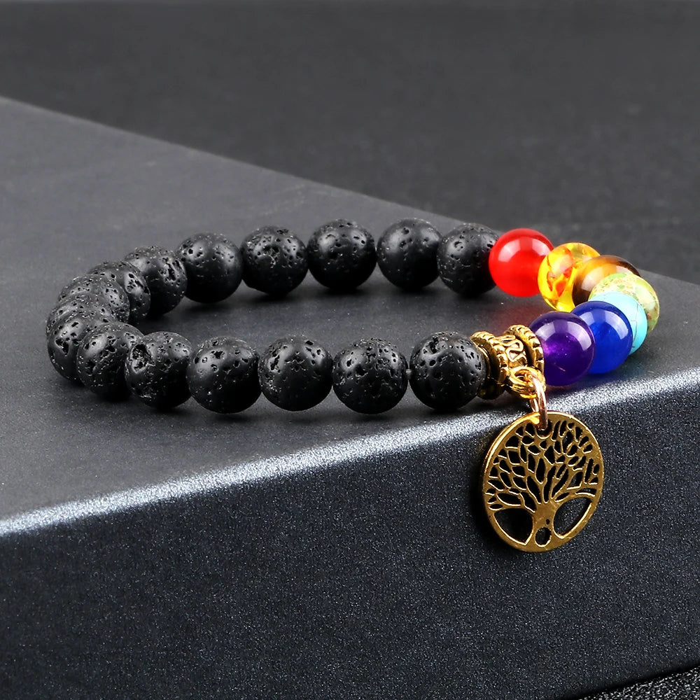 Hot 7 Chakra Healing Bead Bracelet Natural Stone Tree of Life Thread Tibetan Buddhist Charm Bracelet Bangles Women Men Jewelry