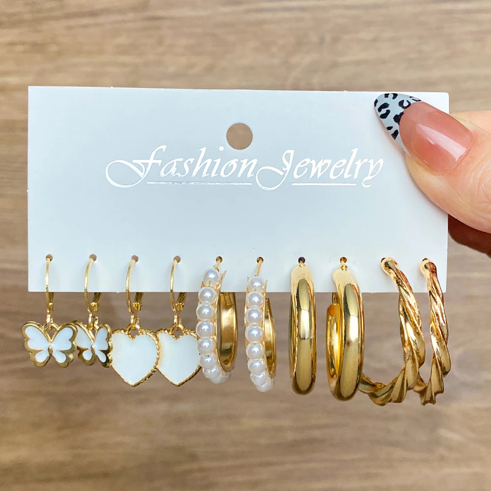 Hemasa Gold Color Metal Hoop Earrings Set For Women