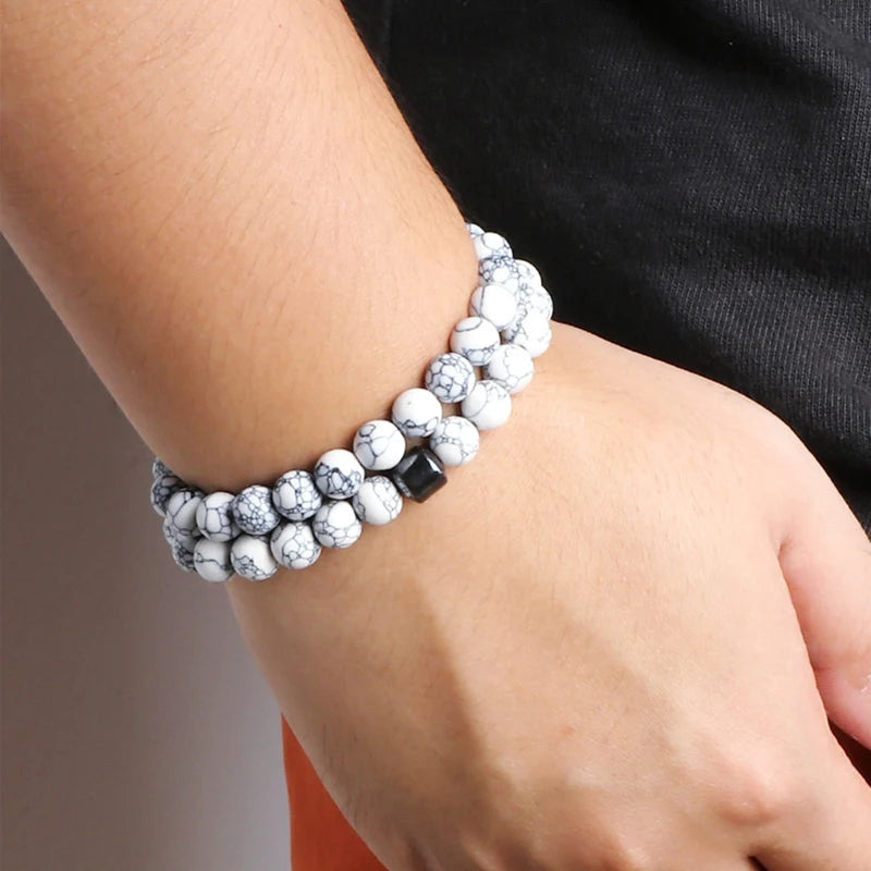 Hemasa   8mm Beads Bracelet Set With  Cylinder Charm for Women