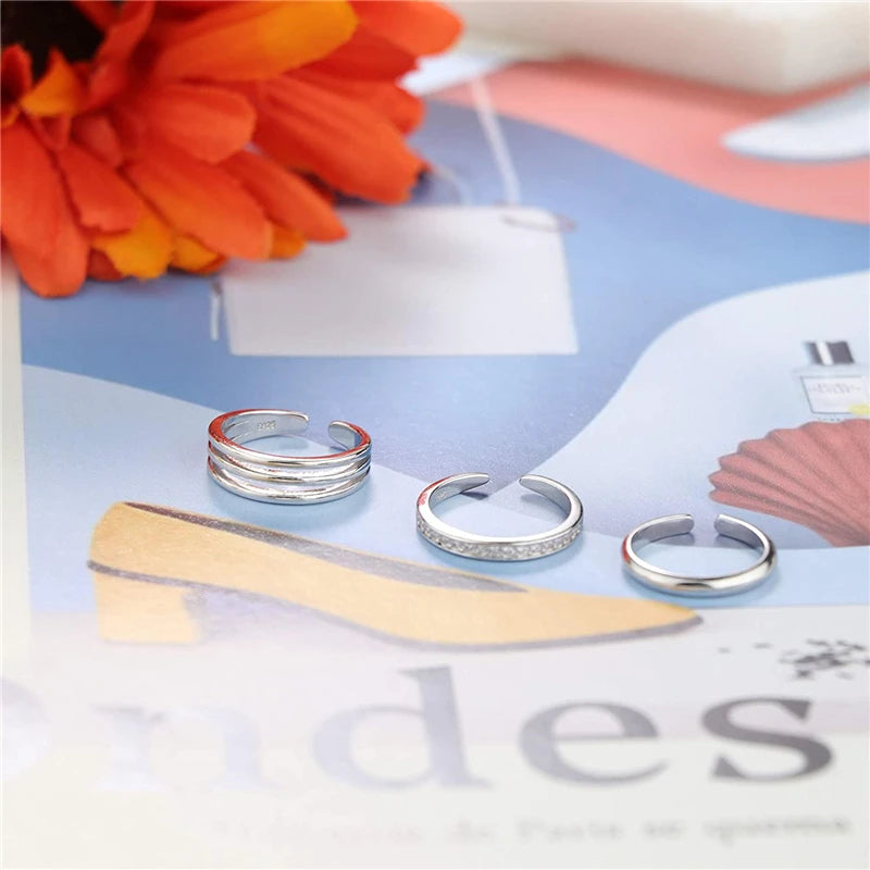 Open Toe Rings Set for Women Simple Thin CZ Tail Band Ring Adjustable Summer Beach Foot Jewelry Apply to Finger Toe