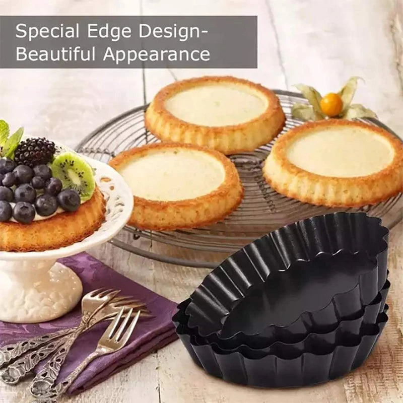 Tejesa 10cm Mini Pie Muffin Cupcake Pans Non-Stick Tart Quiche Flan Pan Molds Pie Pizza Cake Mold Removable Loose Bottom Round Bakeware