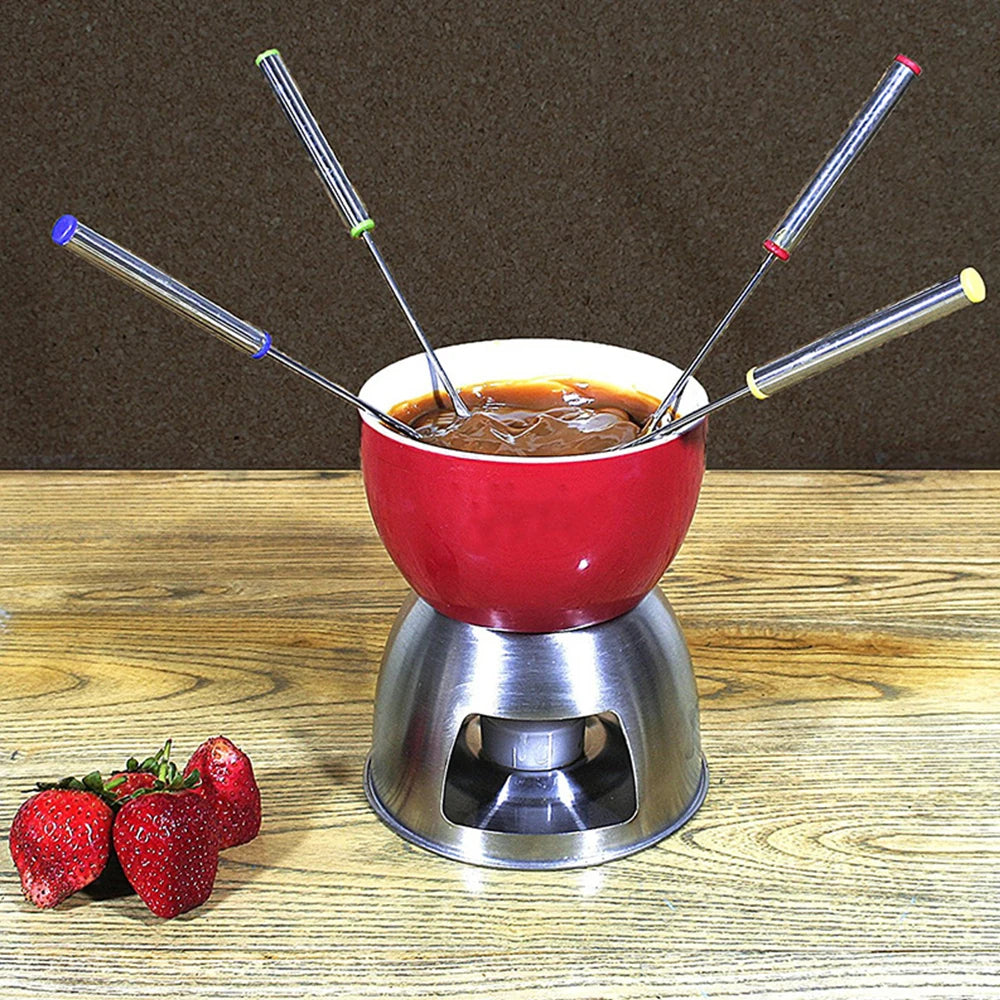 Tejesa 12Pcs Stainless Steel Chocolate Fork Cheese Pot Hot Forks Cake Fruit Dessert Fork Set Fondue BBQ Meat Skewer Kitchen Accessories