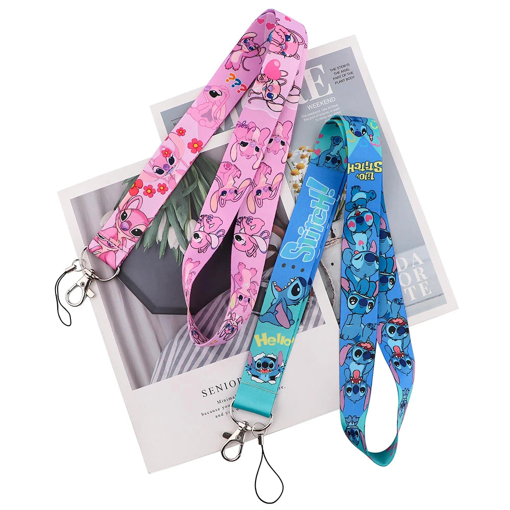 YQ774 Stitch and Pink Angel Lanyard Phone Strap for Keys ID Badge Holder Neck Strap Key Chains Cord Hang Rope Lariat Gift