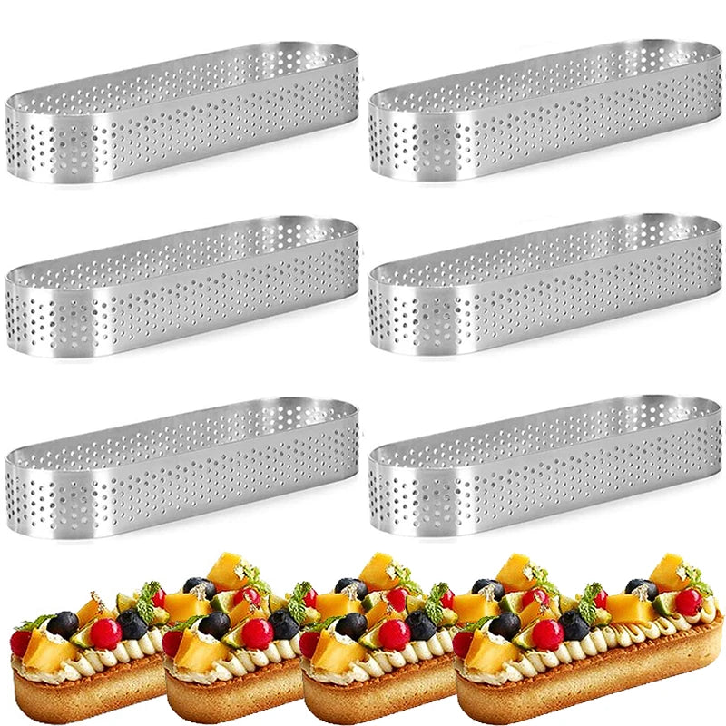 Tejesa 12 Pcs Oval Muffin Tart Rings Stainless Steel Porous Tart Ring Perforated Cake Mousse Mold Cookies Cutter Pastry Quiche Mold Tool