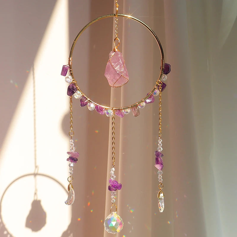 Wholesale Circle Raw Crystal Suncatcher Amethyst Crystal Suncatcher Hangingd  Tissue Pyrimid Suncatcher