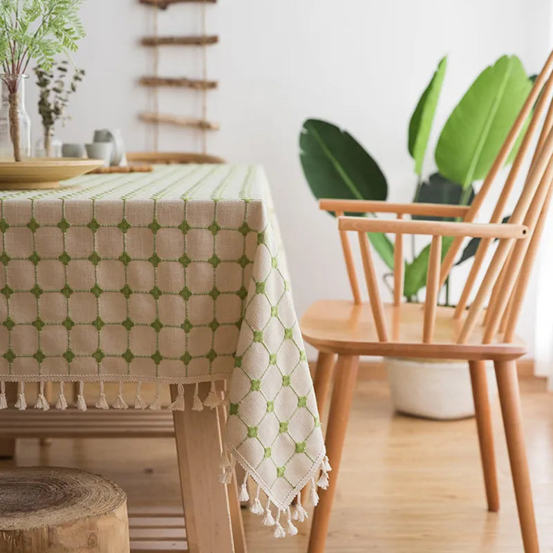 Japan Cotton Linen Tablecloth Blue Stripes Pure Plaid Embroidered Rectangular Christmas Table Cloth Thickened Cover for Banquet