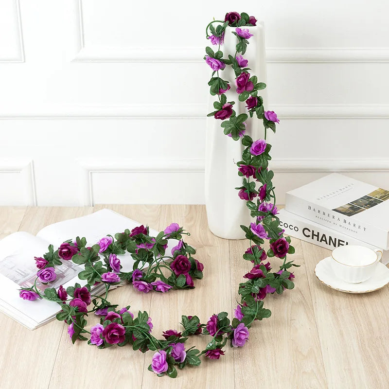 Hemasa 2.5m   4Pcs Artificial Flower Rose Vines Leaves Ivy Christmas Garland Diy Home Garden Wedding Decoration Silk Flowers