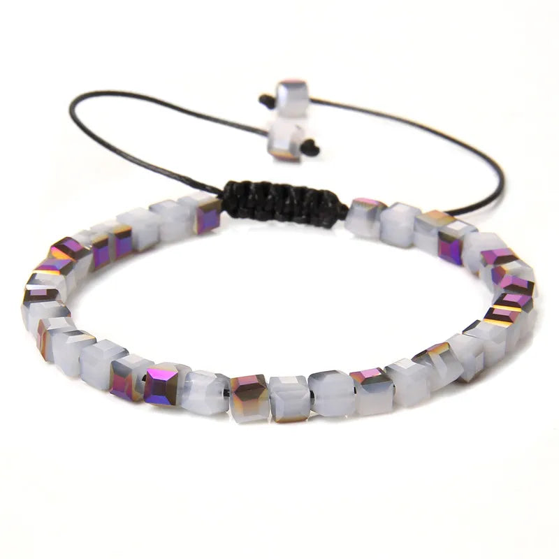 Tejesa 4MM Cube Crystal  Colourful Crystal Braided Bracelet Adjustable Handmade Thin Jewelry