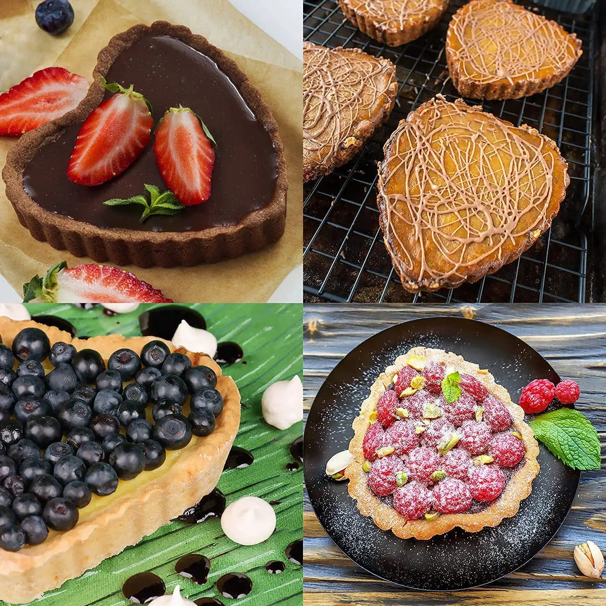 Tejesa 6Pcs Heart Shape Mini Tart Pan Set 4 Inch Nonstick Quiche Pan With Removable Bottom Cake Mold Carbon Steel Tart Tins Baking Tray