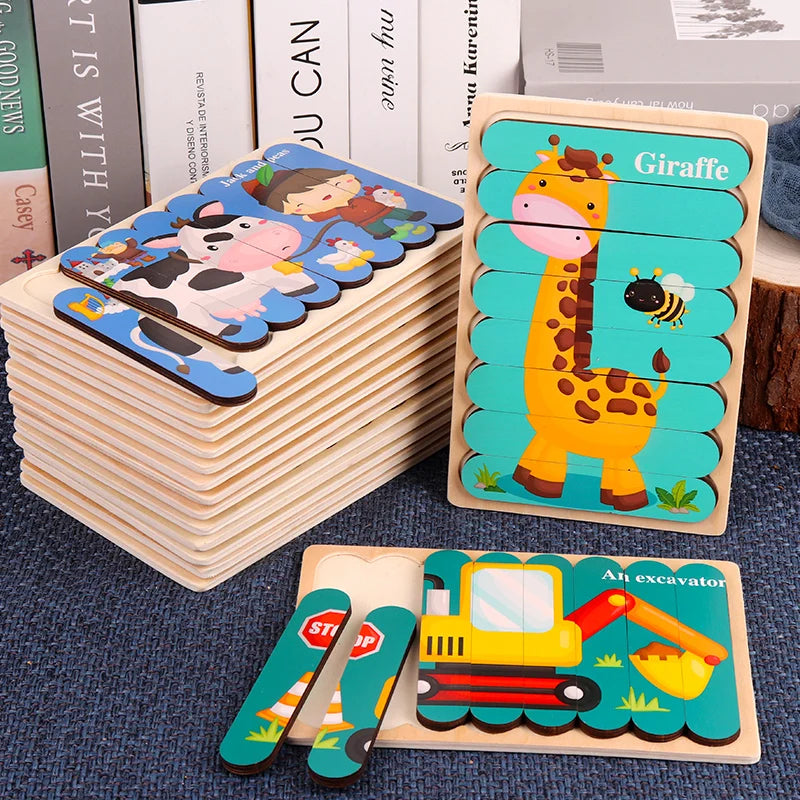 Hemasa Baby Wooden Montessori Puzzle Child Game Wooden Puzzle 3D Cartoon Animal Puzzle Babies Toys Puzzles For Kids 1 2 3 Year Old