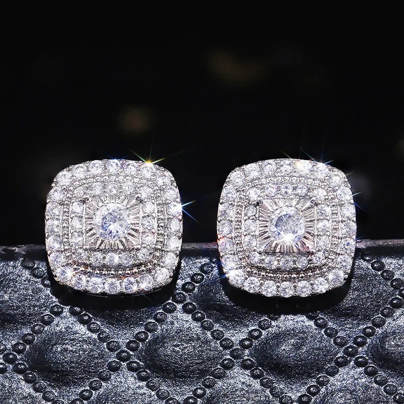 Tejesa  Crystal Zircon Women Stud Earrings/ Silver Color Shiny ear rings