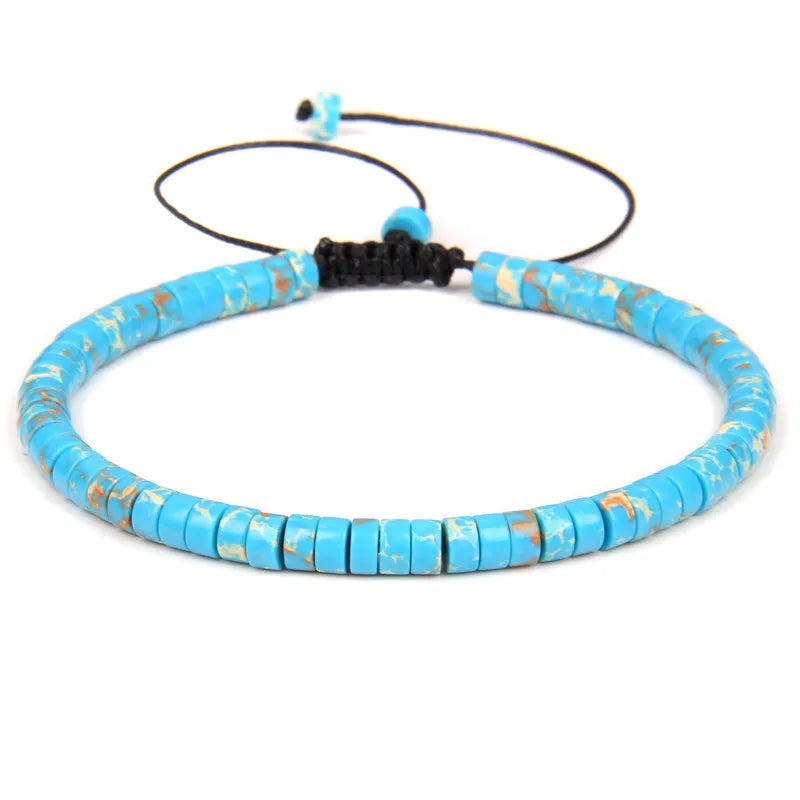 Tejesa  Natural Blue Emperor Stone Beads Woven Bracelet Polished Flat Shape Adjustable Rope Lady's Gift Beaded Bracelet