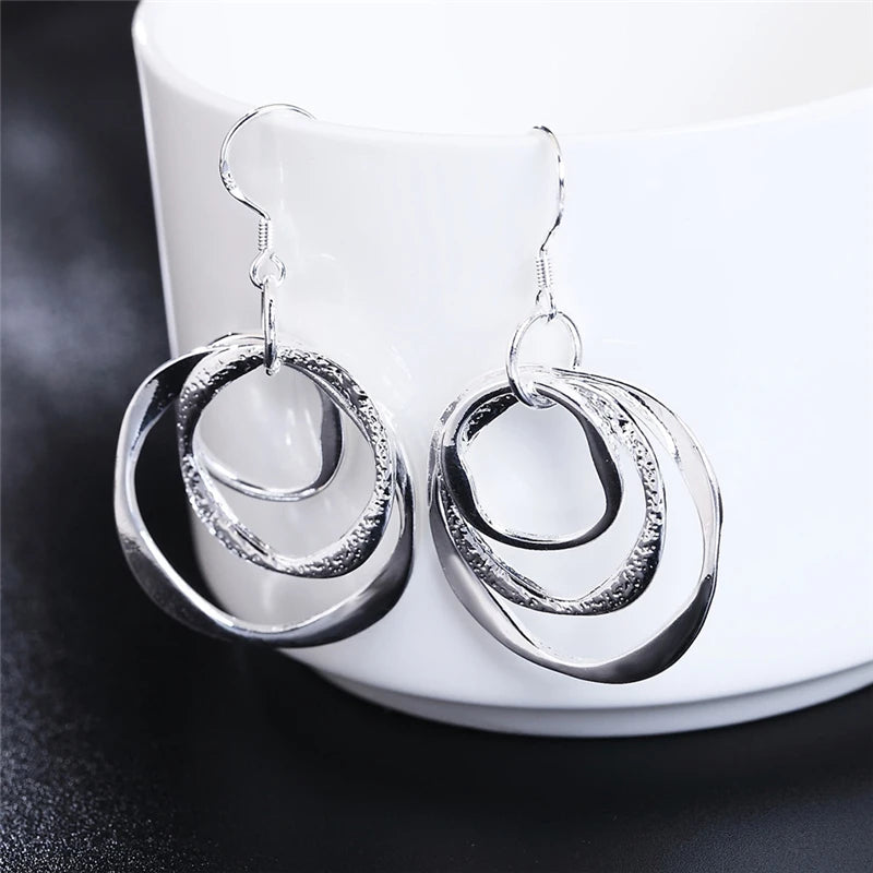 Hemasa 925 Sterling Silver Three Circle Drop Earring For Women