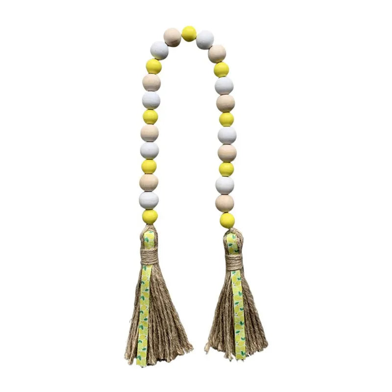 Lemon Wood Bead Garland Woven Tassel Wall Hanging DIY Crafts Nature Color Wood/Jute Rope Home Decor