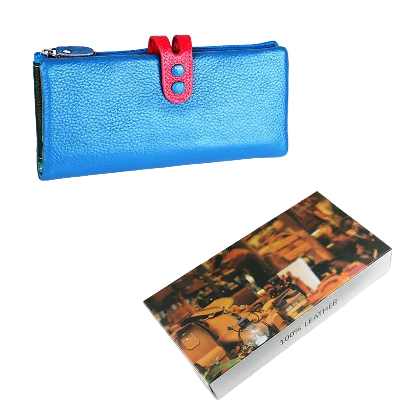 Tejesa Genuine Leather Long Clutch Ladies Purse with Zipper Pocket/ Colorful Phone Wallet