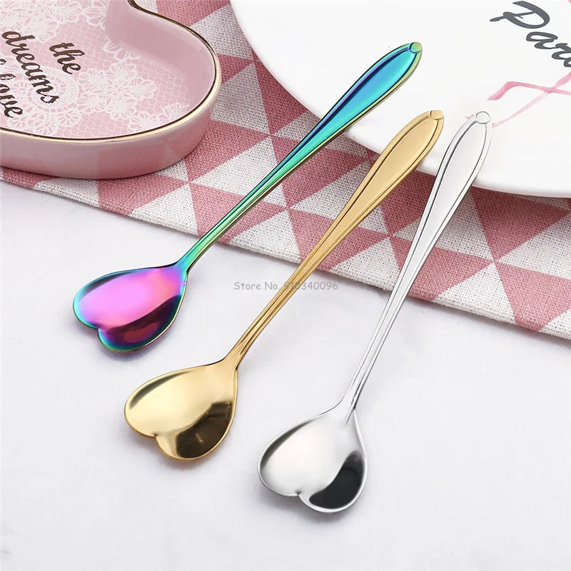4Pcs Heart Shape Coffee Spoon Dessert Sugar Stirring Spoons Teaspoon Dinnerware Stainless Steel Kitchen Accessories