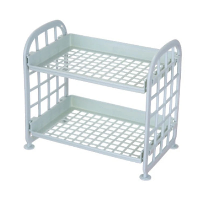 NICEFurniture 2 Tier Hollow Out Plastic Foldable Shelf Countertop Cosmetic Storage Spice Rack Vanity Tray Bathroom Kitchen