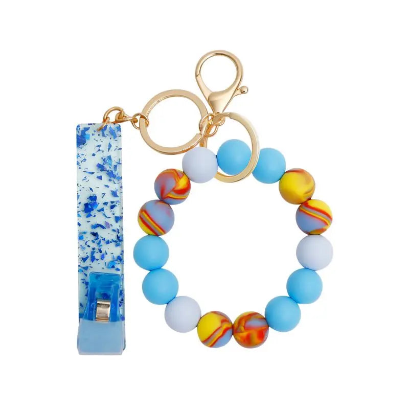 Silicone Keychain with Safe Card Picker Rainbow Color Silicone Beads Women Keyrings Barcelet Fashion Keychains For Keys Bag Car