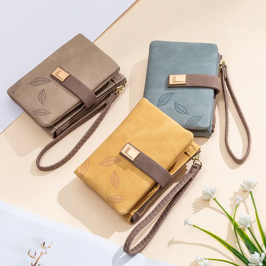 Mini Coin Purse Wristband Women's Wallet Buckle Zipper Short Female Clutch Portable PU Leather Card Holders Vintage Money Bags