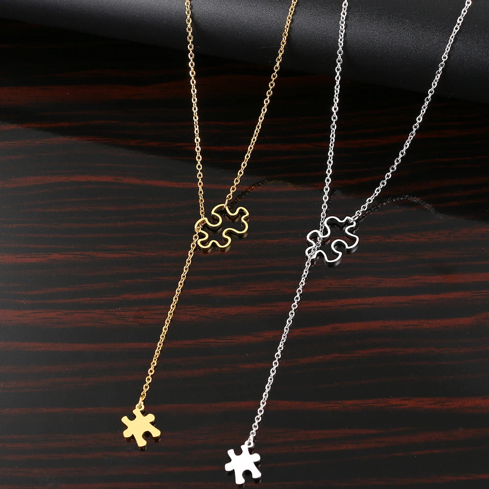 Stainless Steel Necklaces Simple Puzzle Double Accessories Pendant Chain Choker Charm Fashion Necklace For Women Jewelry Gifts
