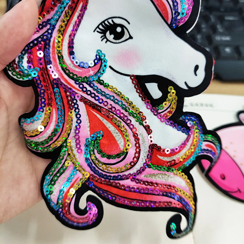 Unicorn Patch Sequins Patches On Clothes Sew on Patches For Clothing Stickers Cartoon Unicorn Patches Fusible Patch For Clothes