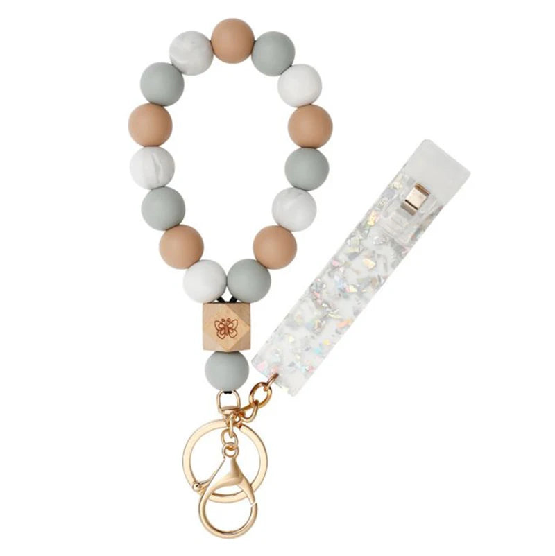 Silicone Keychain with Safe Card Picker Rainbow Color Silicone Beads Women Keyrings Barcelet Fashion Keychains For Keys Bag Car