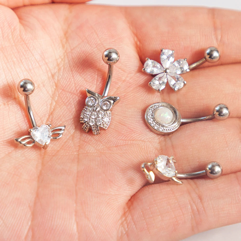Heart Love Navel Belly Button Rings Devil Moon Butterfly Bow CZ Belly Piercing Ombligo Oreja Stainless Steel Body Jewelry Women