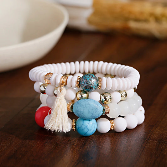 3pcs/set Bohemia Multilayer Crystal Stone Beads Tassel Charms Bracelets & Bangles Pulseras Mujer Boho Bracelet for Women Gift
