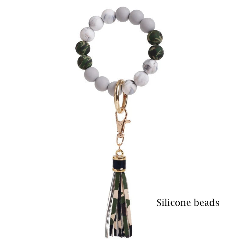 Silicone Keychain For Keys Tassel Wood Beads Bracelet Keyring For Women Accessories Multicolor Keychain Wholesale Hot Sale 2022