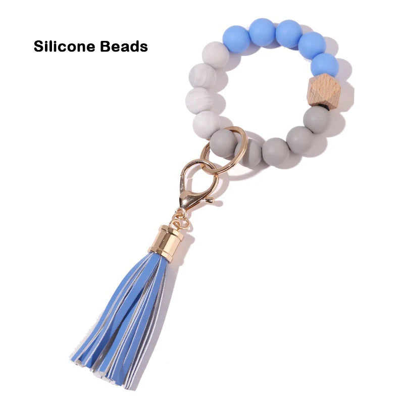 Silicone Keychain For Keys Tassel Wood Beads Bracelet Keyring For Women Accessories Multicolor Keychain Wholesale Hot Sale 2022