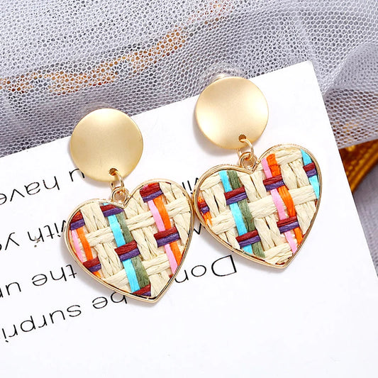 3Colors New Handmade Straw Woven Rattan Earrings 2020 For Women Grils Heart Pendant Earring Brincos Geometric Party Jewelry Gift
