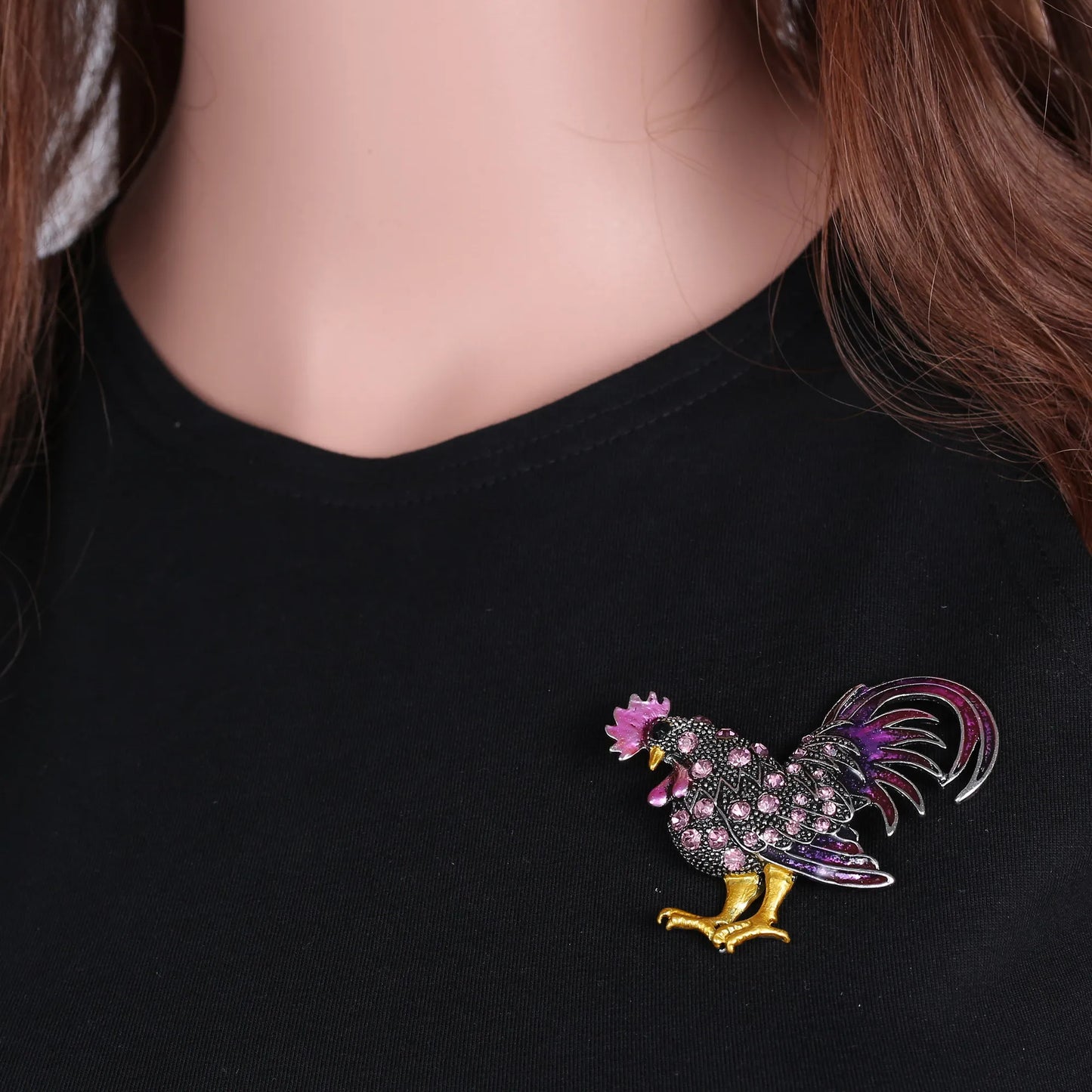 Trendy Big Rooster Brooch French Jewelry Fashion Multicolor Crystal Rhinestone Brooches Female Animal Brooches For Women