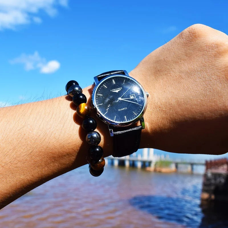 Heamasa Natural Black Obsidian Hematite Tiger Eye Beads Bracelets