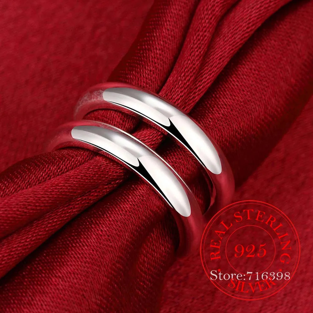 925 Sterling Silver Thumb Finger Ring Opening Double Lines With CZ Setting Vintage Fashion Silver Engagement Rings for Women Men