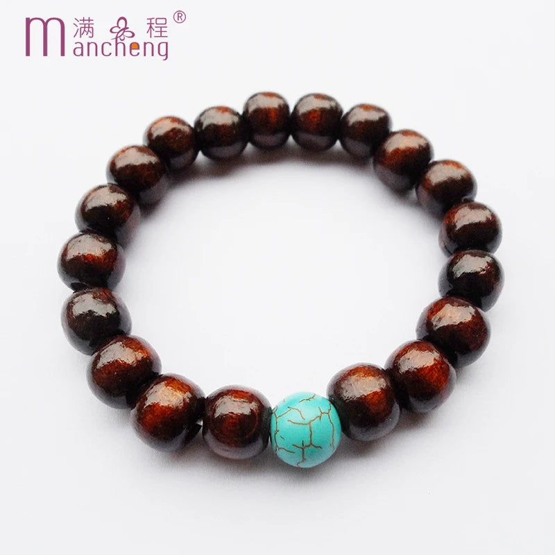 tiki rhinestones по 1 грн все 10MM Natural Turquoise Pulsera Hombre Wooden Buddha Bracelet Prayer Beads For Men Good Quality