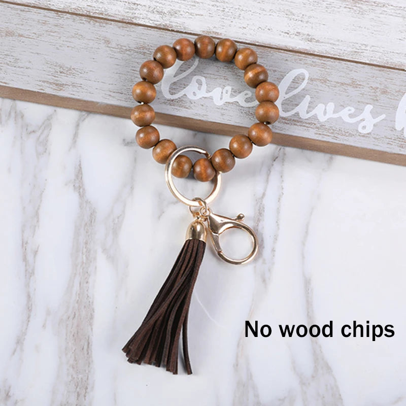 Silicone Keychain For Keys Tassel Wood Beads Bracelet Keyring For Women Accessories Multicolor Keychain Wholesale Hot Sale 2022