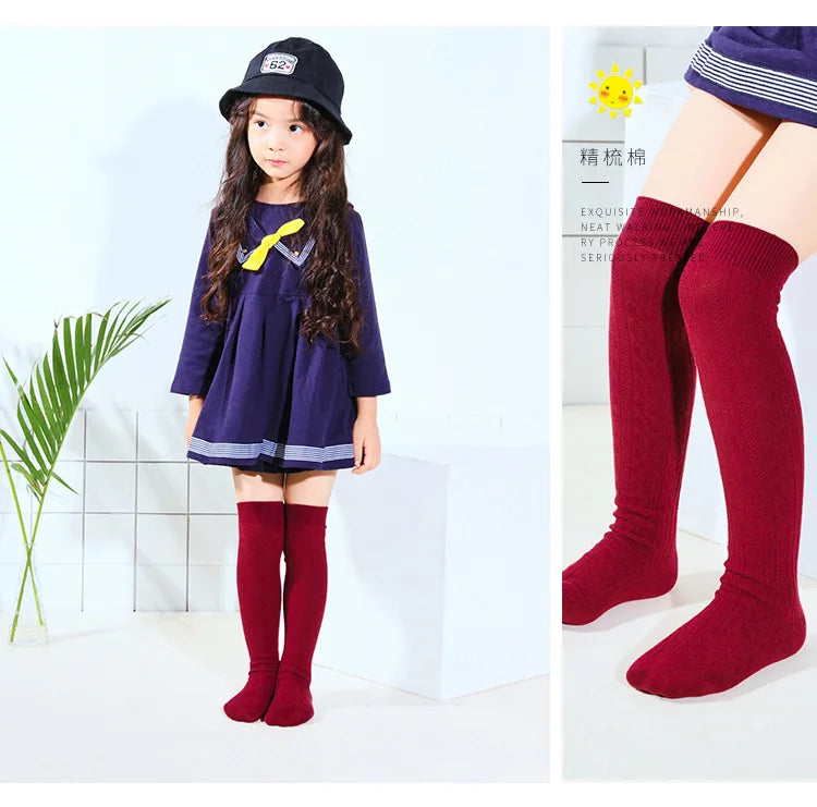 Children's Combed Cotton Boy Girl Over Knee Sock Student High Stockings Solid Color Spring Autumn Kids Legwarmer