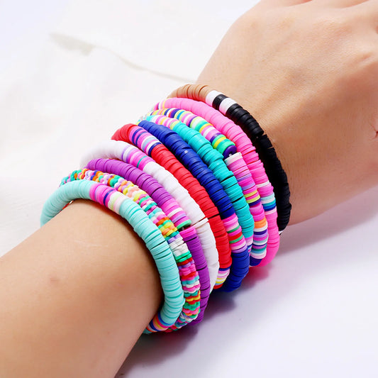 Multicolor Polymer Clay Bohemia Dainty Bracelets For Women Delicate Bracelets Beaded Round 18cm(7 1/8") long, 1 Piece