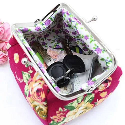 Heamsa Floral Buckle Women Wallet Dumpling Shape Elegant Lady Retro Clutch Hasp Canvas Bag Mini Coin Purse