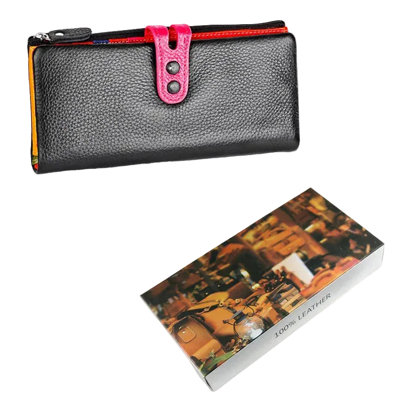 Tejesa Genuine Leather Long Clutch Ladies Purse with Zipper Pocket/ Colorful Phone Wallet