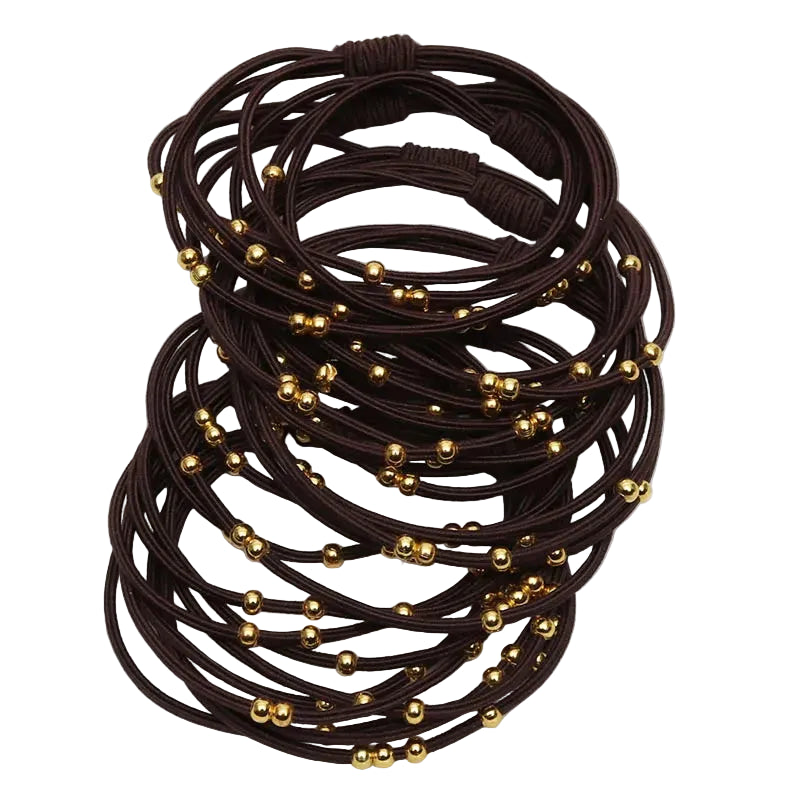 Tejesa 10PCS Korean Women Elastic Hair Rubber Bands  for Girs /Golden Plated Beads Hair Scruchies Hair Tie/Holder