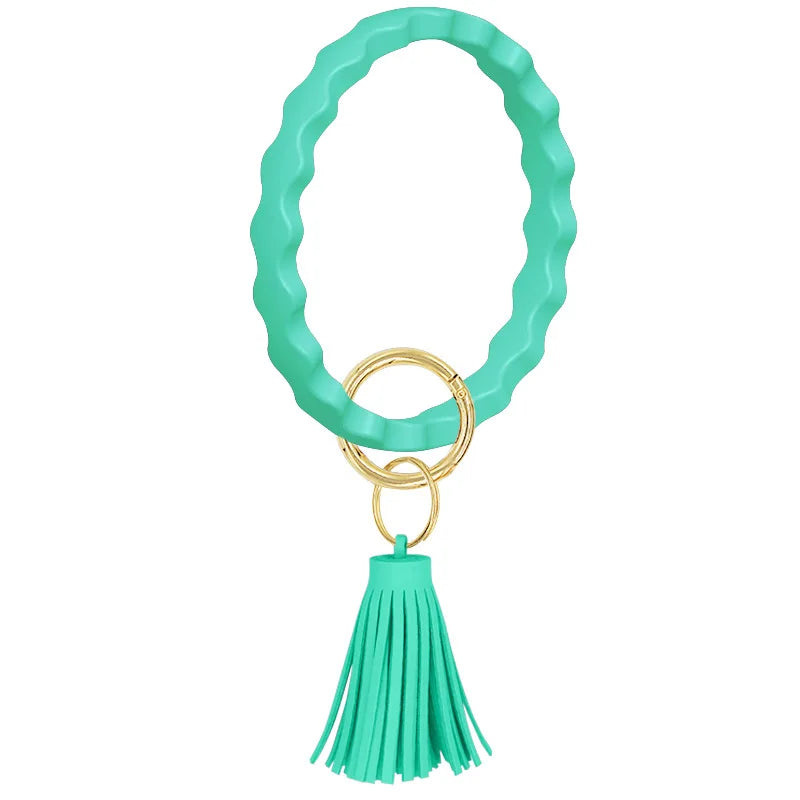 Silicone Keychain with Safe Card Picker Rainbow Color Silicone Beads Women Keyrings Barcelet Fashion Keychains For Keys Bag Car