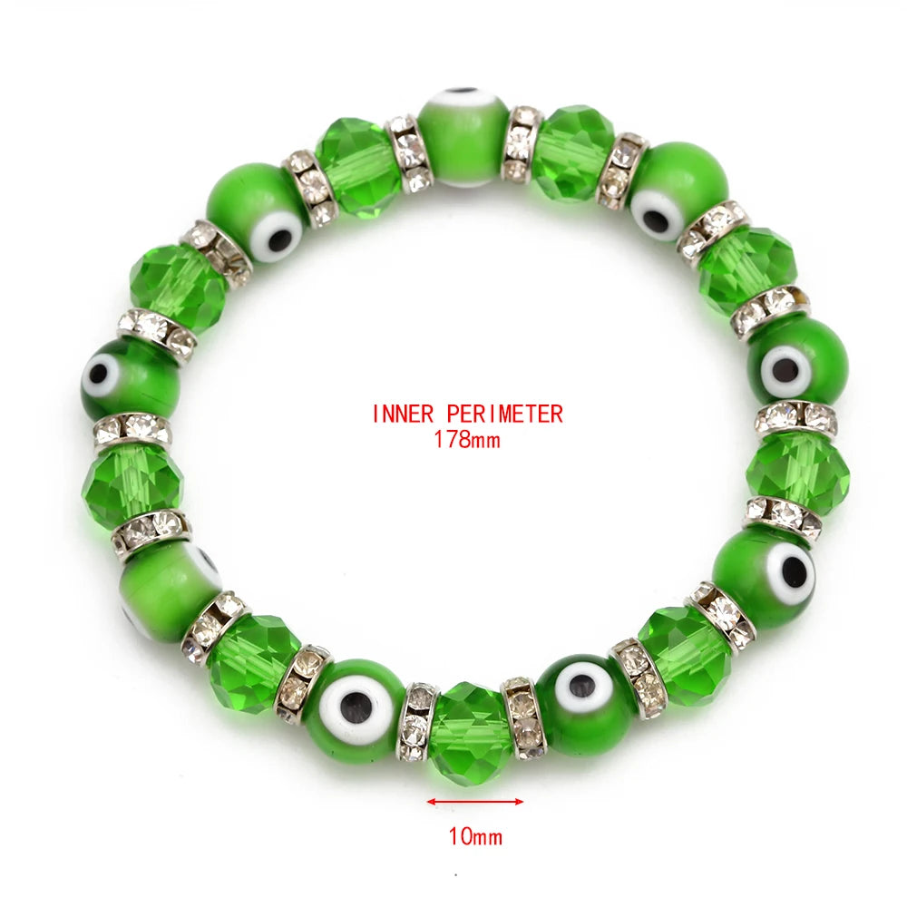 EVIL EYE Glass Bead Strand Bracelet Green Black Red Blue Turkish Eye Bracelet Adjustable Jewelry for Women Female Men EY6482