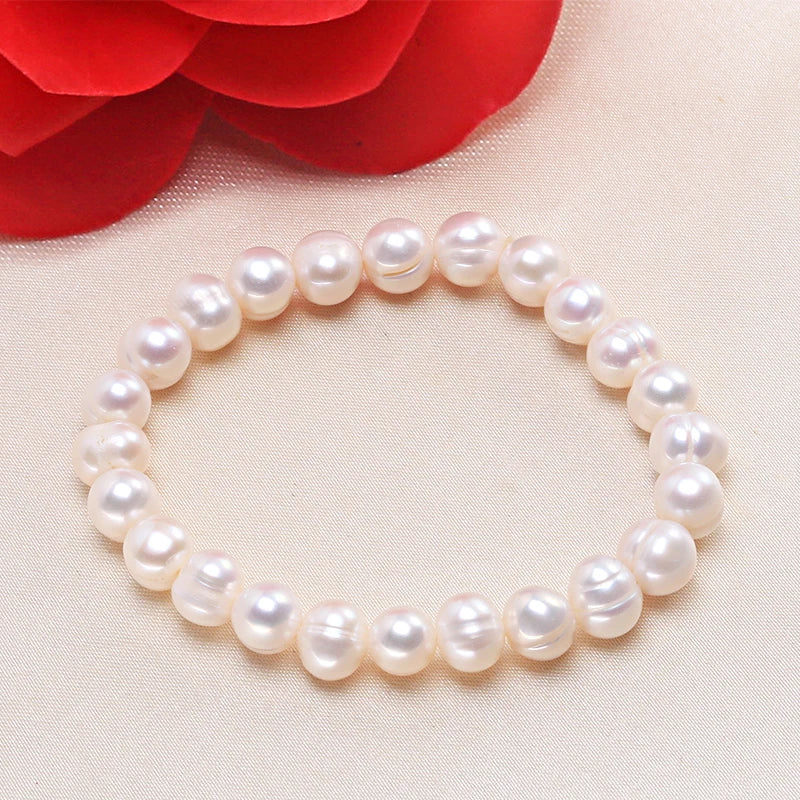 Hemasa White 8-9mm  Natural Freshwater Pearl  Bracelet For Women