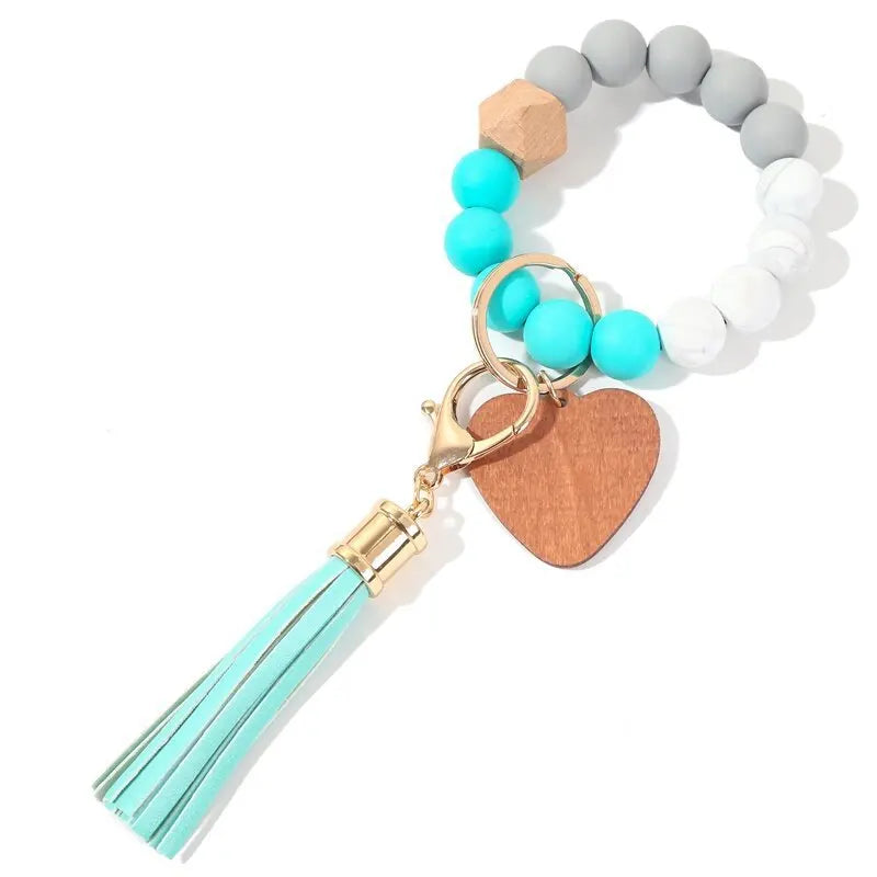 Silicone Keychain with Safe Card Picker Rainbow Color Silicone Beads Women Keyrings Barcelet Fashion Keychains For Keys Bag Car