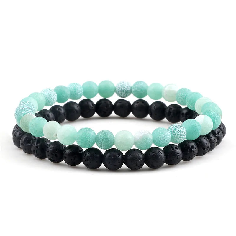 Heamsa 6mm Natural Black Matte Blue Beaded Stone Bracelets