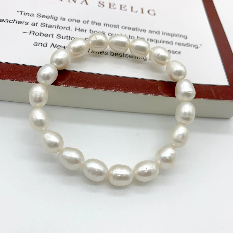 Genuine Freshwater Pearl Bracelet Elastic Cord Charm Bracelet Women's Jewelry Natural Growth Pattern Gift